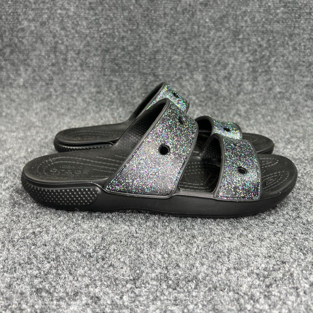 Crocs Classic Glitter Sandals Women's Size 6 Black Athletic Recovery Beach Slide